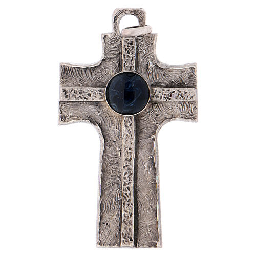 Pectoral cross with natural solid stone in 925 silver 1