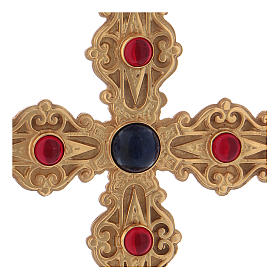 Croix pectorale avec cornaline et lapis-lazuli argent 925 doré