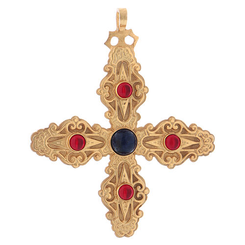 Croix pectorale avec cornaline et lapis-lazuli argent 925 doré 1