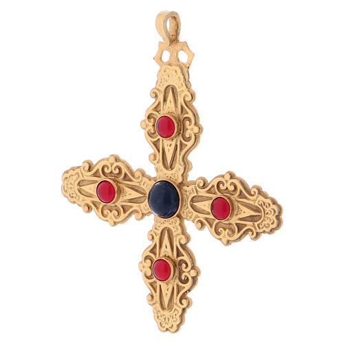Pectoral cross with carnelian and lapis, in gold plated 925 silver 3