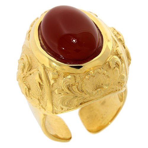 Bishop ring with natural carnelian, gold plated 925 silver 1