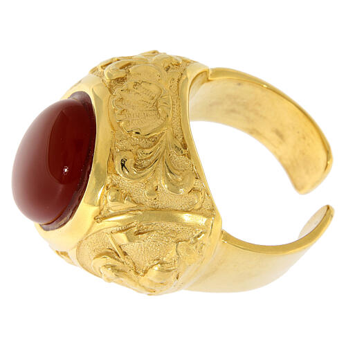 Bishop ring with natural carnelian, gold plated 925 silver 3