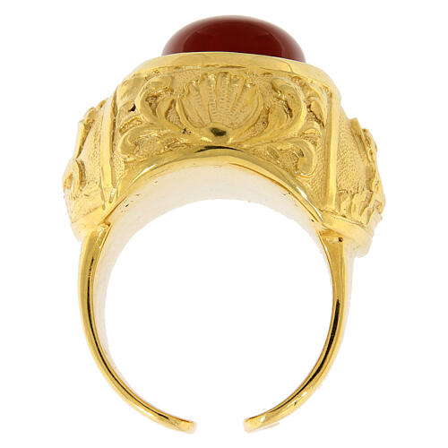 Bishop ring with natural carnelian, gold plated 925 silver 5