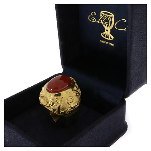 Bishop ring with natural carnelian, gold plated 925 silver 6