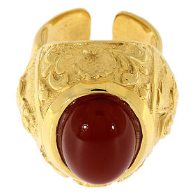 Bishop ring with carnelian, in gold plated 925 silver