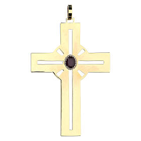 Golden pectoral cross in 925 silver synthetic purple stone