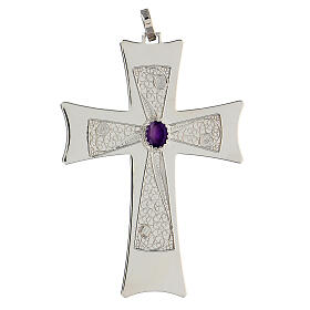 Pectoral cross in 925 silver with purple stone