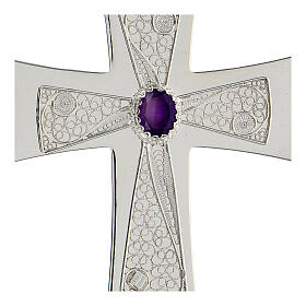 Pectoral cross in 925 silver with purple stone