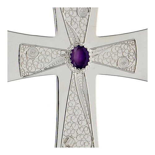 Pectoral cross in 925 silver with purple stone 2