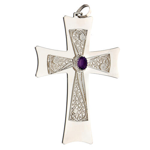 Pectoral cross in 925 silver with purple stone 3