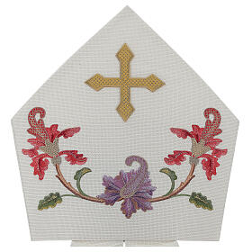 Mitra episcopal cor cru com bordados florais e franjas Edição Limitada