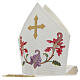 Mitra episcopal cor cru com bordados florais e franjas Edição Limitada s5
