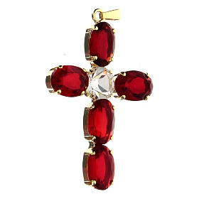 Pendant cross set with ruby red oval crystal