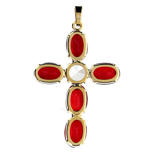 Pendant cross set with ruby red oval crystal 3