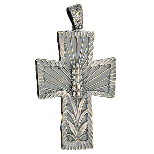 Bishop cross in 925 silver with wheat and rays 9x7 cm 3