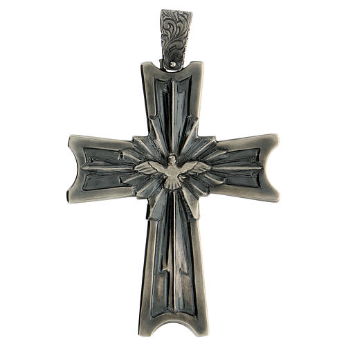 Croix épiscopale argent 925 Saint Esprit relief 1