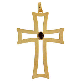 Cruz obispo perforada plata 925 dorada satinada amatista