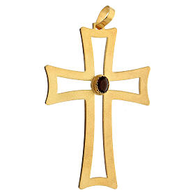 Cruz obispo perforada plata 925 dorada satinada amatista