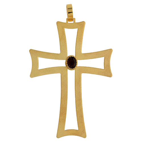 Krzyż biskupi perforowany, srebro 925 pozłacane satynowane i ametyst 1