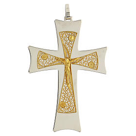 Bishop's cross in two-tone 925 silver with golden filigree 9.5x6.5 cm