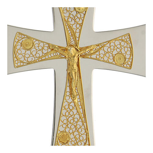 Croce vescovo argento 925 bicolore filigrana dorata 9,5x6,5 cm 2