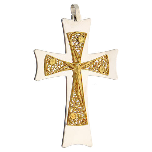Croce vescovo argento 925 bicolore filigrana dorata 9,5x6,5 cm 3
