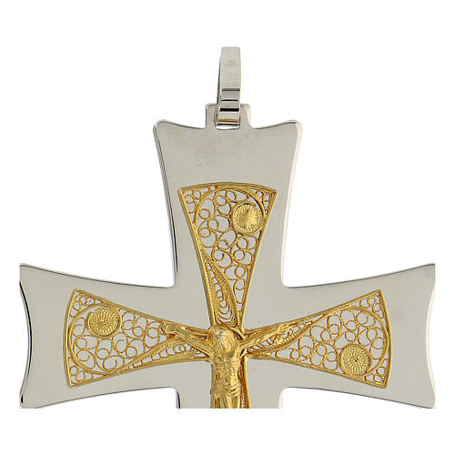 Croce vescovo argento 925 bicolore filigrana dorata 9,5x6,5 cm 4