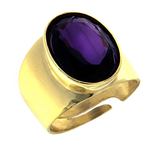 Adjustable bishop's ring in 925 gilded silver with amethyst 1