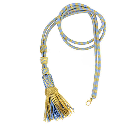 Pectoral cross cord with tassel, light blue and gold 1