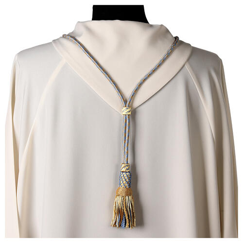 Pectoral cross cord with tassel, light blue and gold 4