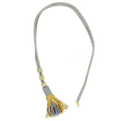 Pectoral cross cord with tassel, light blue and gold 6