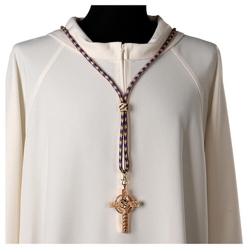 Pectoral cross cord with tassel, purple and gold 2