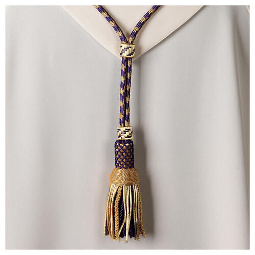 Pectoral cross cord with tassel, purple and gold 3