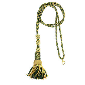 Pectoral cross cord with tassel, olive green and gold