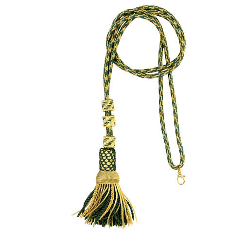 Pectoral cross cord with tassel, olive green and gold 1