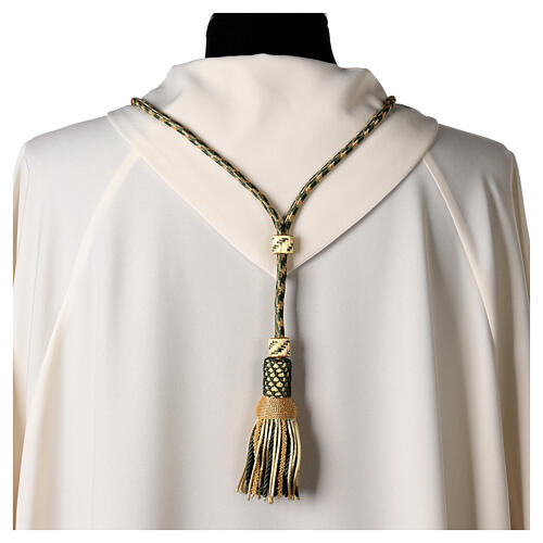 Pectoral cross cord with tassel, olive green and gold 4