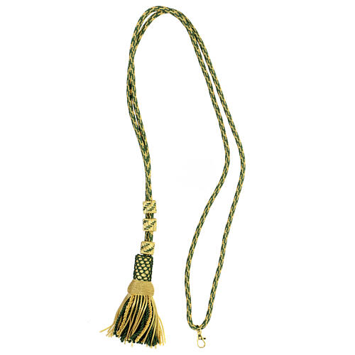 Pectoral cross cord with tassel, olive green and gold 6