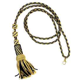 Pectoral cross cord with tassel, black and gold