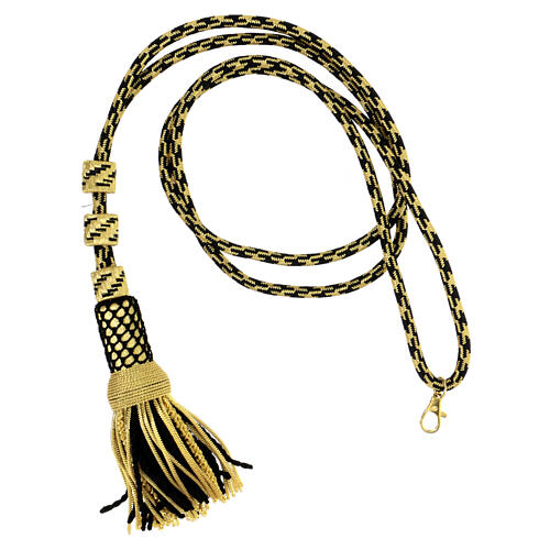 Pectoral cross cord with tassel, black and gold 1