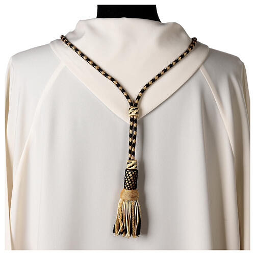 Pectoral cross cord with tassel, black and gold 4