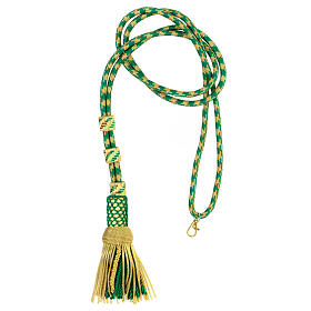 Pectoral cross cord with tassel, mint green and gold