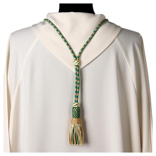 Pectoral cross cord with tassel, mint green and gold 4