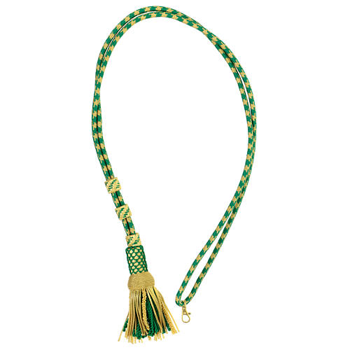 Pectoral cross cord with tassel, mint green and gold 6
