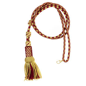 Pectoral cross cord with tassel, burgundy and gold