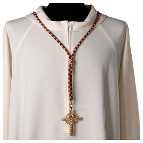 Pectoral cross cord with tassel, burgundy and gold