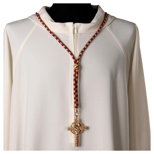 Pectoral cross cord with tassel, burgundy and gold 2