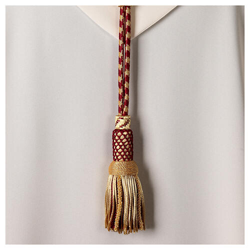 Pectoral cross cord with tassel, burgundy and gold 3