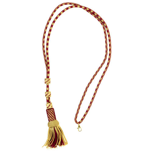 Pectoral cross cord with tassel, burgundy and gold 6