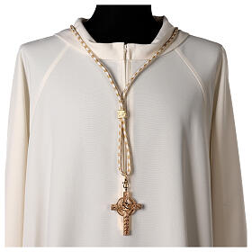 Pectoral cross cord with tassel, cream and gold