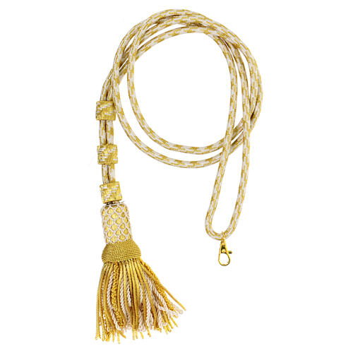 Pectoral cross cord with tassel, cream and gold 1